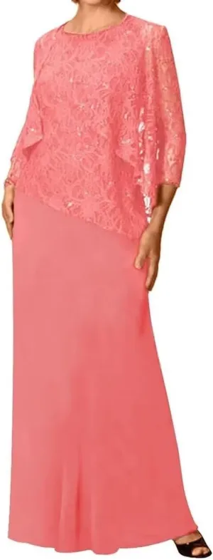 2 Pieces Mother of The Bride Dresses for Wedding Lace Appliques Formal Evening Gown with Jacket