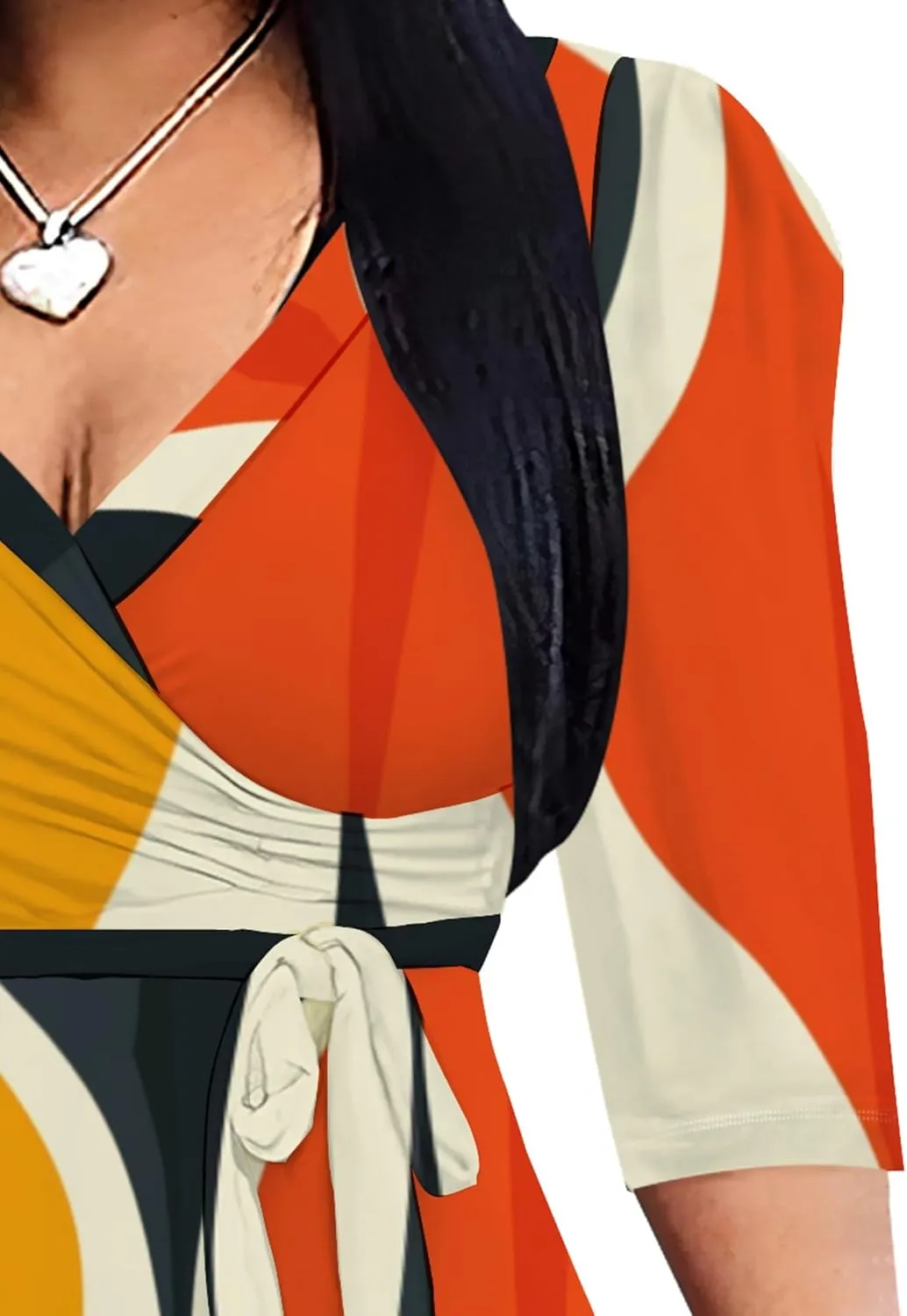 2024 Plus Size Fall Maxi Dress for Women Casual Sexy V-Neck 3/4 Sleeve Printed Flowy Boho Beach Sundress with Belt