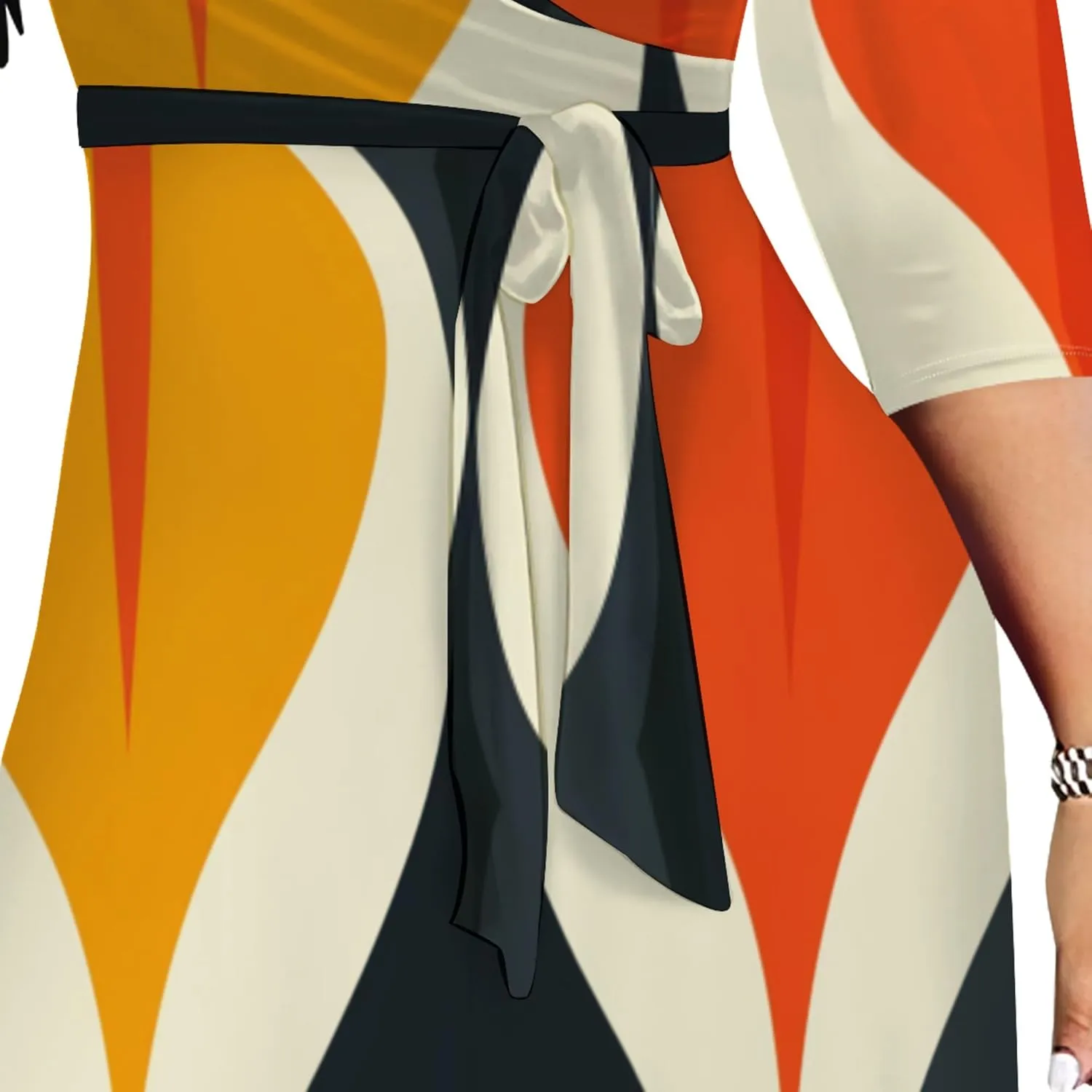 2024 Plus Size Fall Maxi Dress for Women Casual Sexy V-Neck 3/4 Sleeve Printed Flowy Boho Beach Sundress with Belt