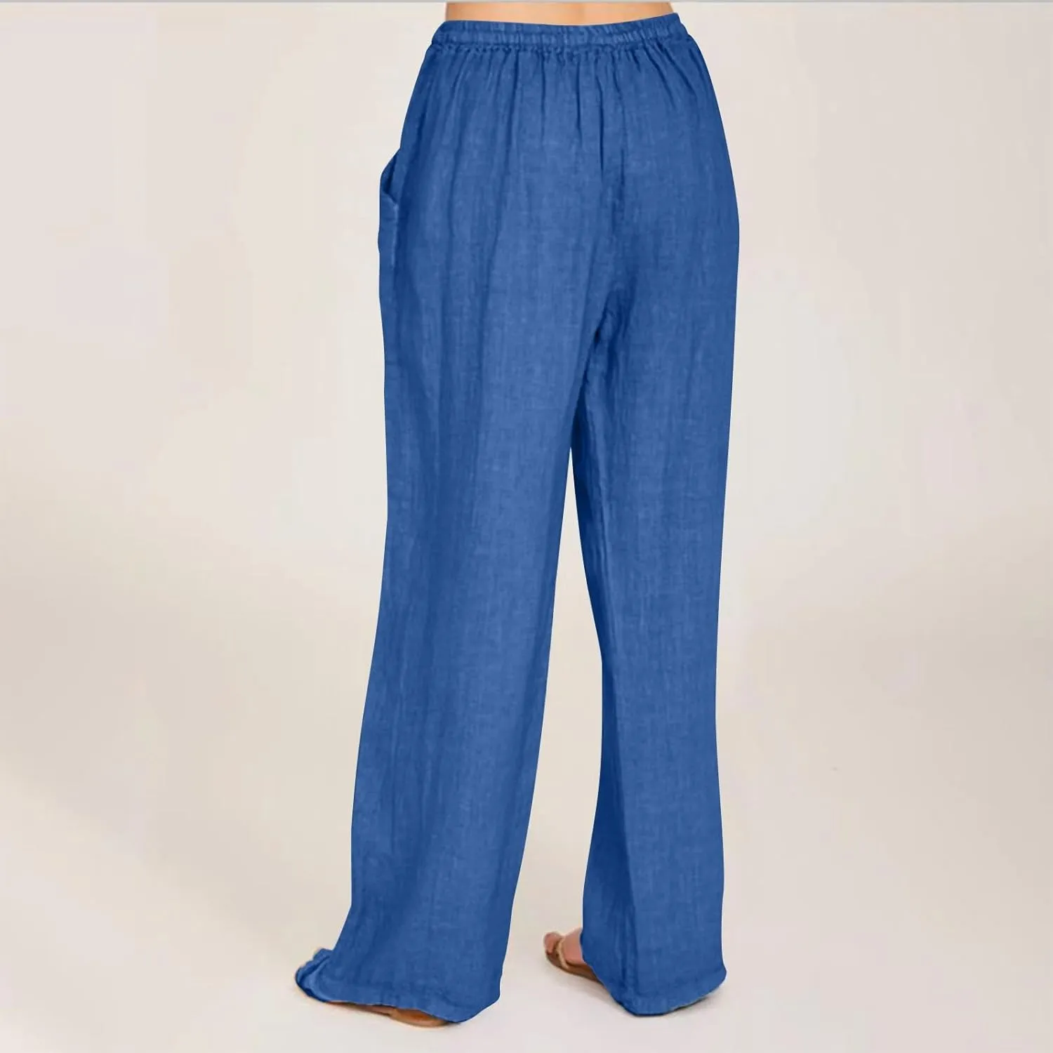 2025 Summer Beach Pants for Women Casual Drawstring Loose Fit Palazzo Pants Dressy Elastic Waist Trousers with Pocket