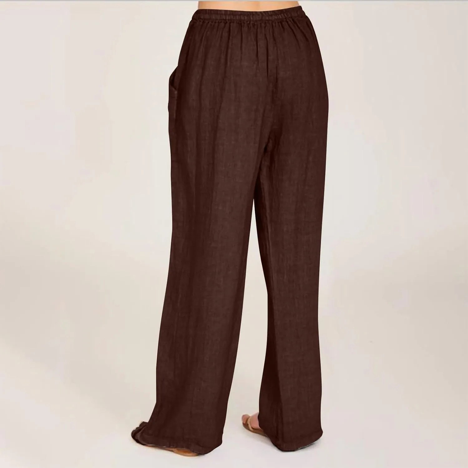 2025 Summer Beach Pants for Women Casual Drawstring Loose Fit Palazzo Pants Dressy Elastic Waist Trousers with Pocket