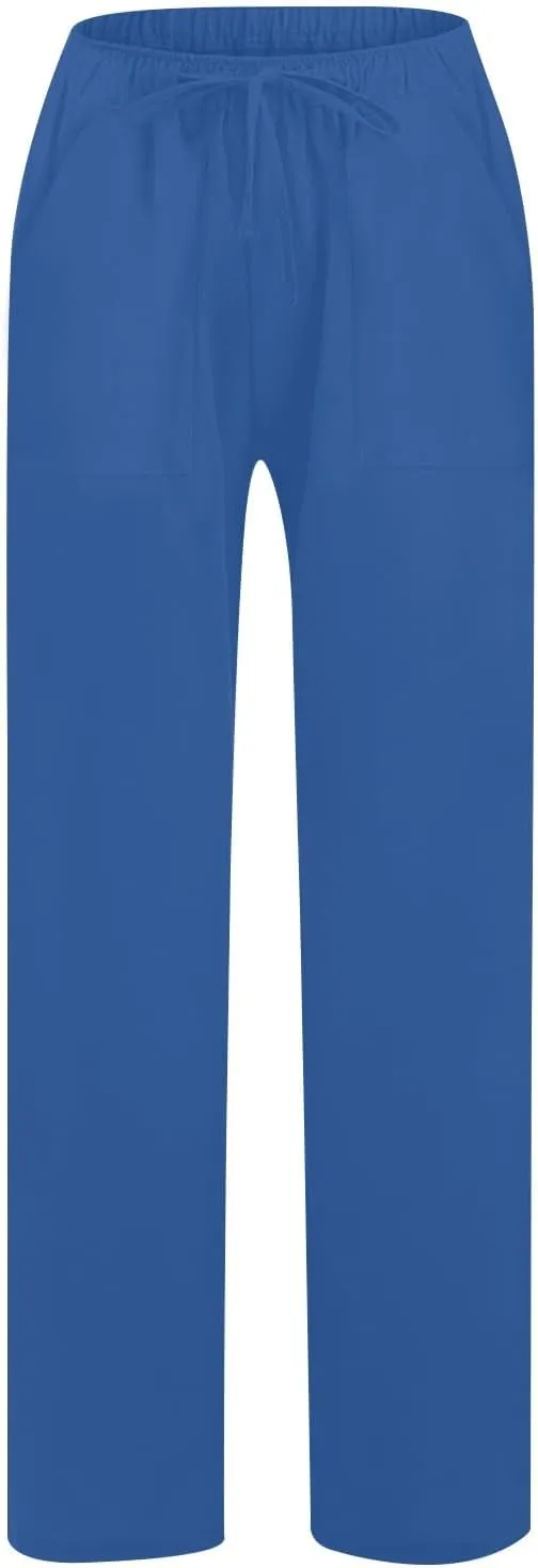 2025 Summer Beach Pants for Women Casual Drawstring Loose Fit Palazzo Pants Dressy Elastic Waist Trousers with Pocket