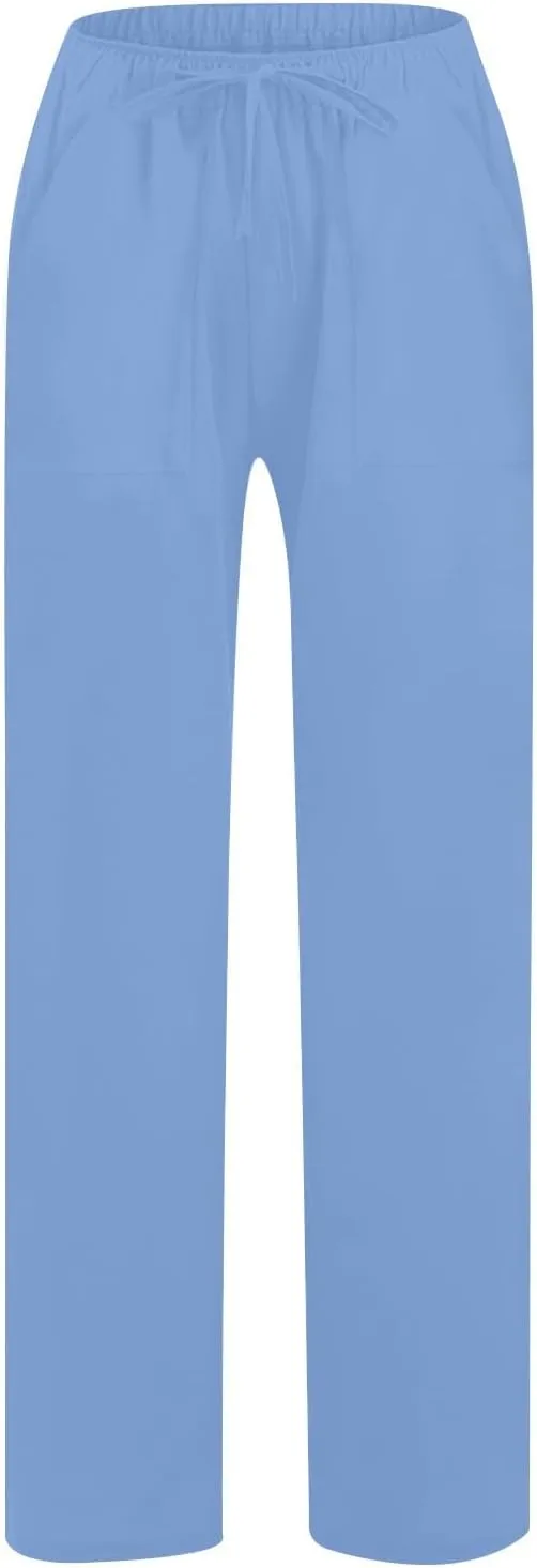 2025 Summer Beach Pants for Women Casual Drawstring Loose Fit Palazzo Pants Dressy Elastic Waist Trousers with Pocket