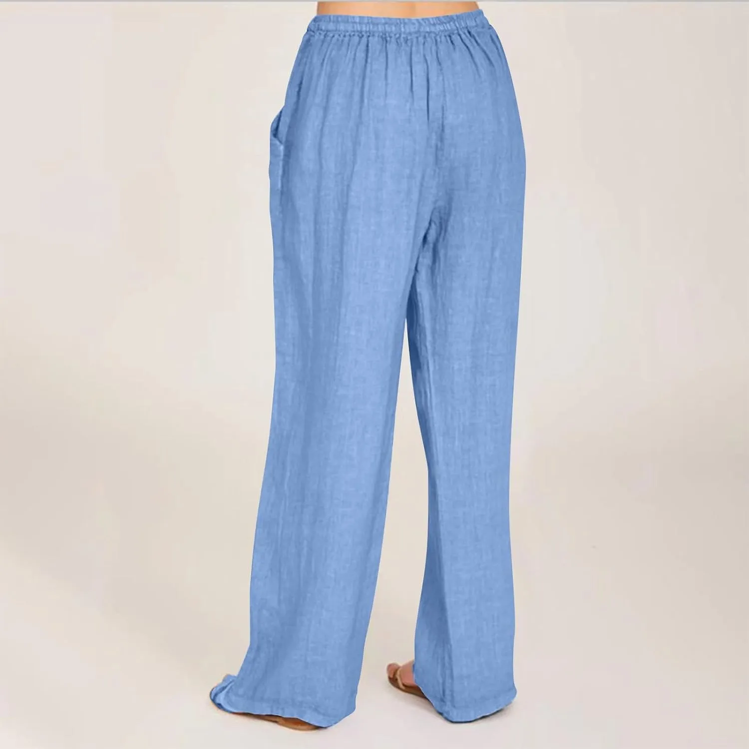2025 Summer Beach Pants for Women Casual Drawstring Loose Fit Palazzo Pants Dressy Elastic Waist Trousers with Pocket