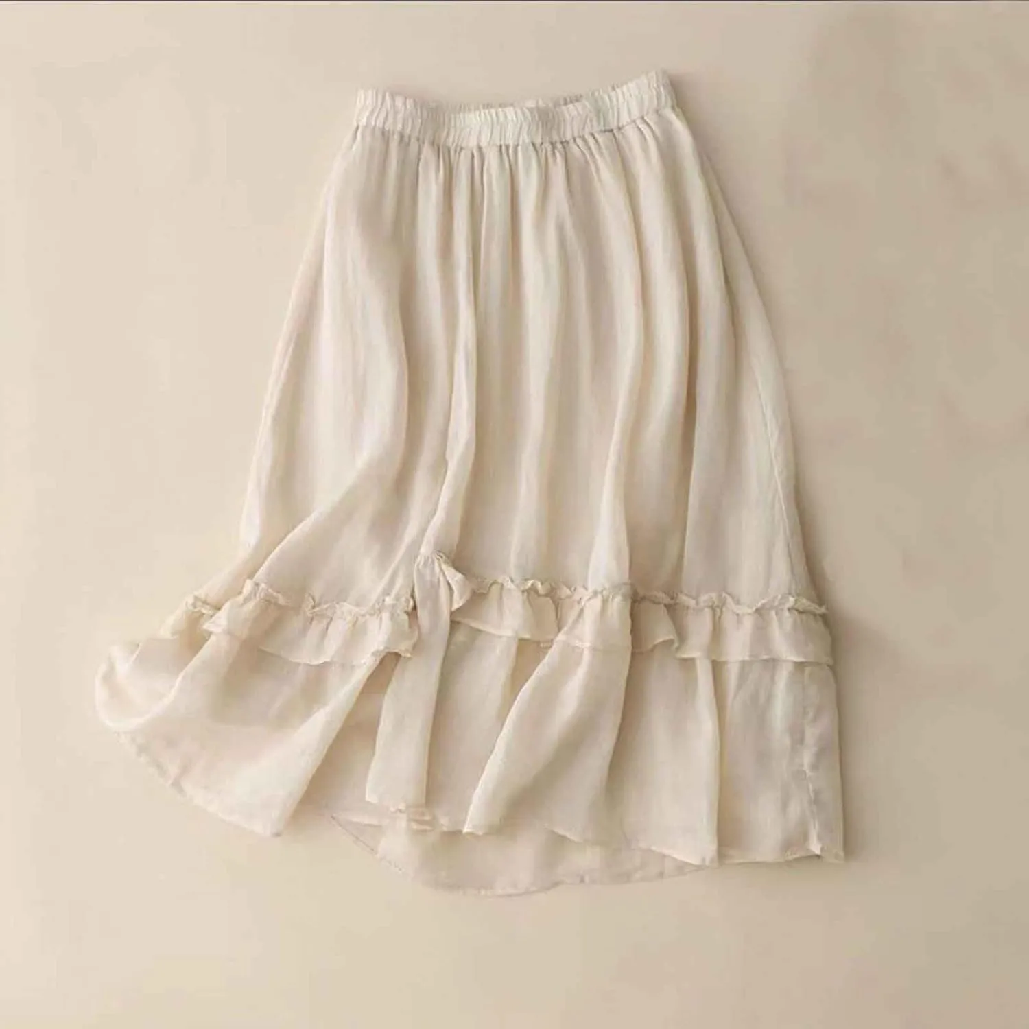2025 Trendy Skirts for Women Solid Elastic High Waisted Tiered Frill Ruffled Flowy Skorts Summer Casual Loose Skirt