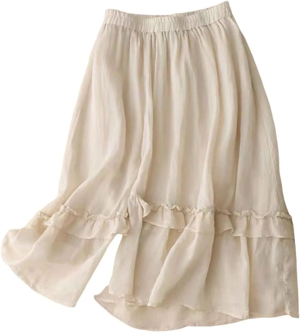 2025 Trendy Skirts for Women Solid Elastic High Waisted Tiered Frill Ruffled Flowy Skorts Summer Casual Loose Skirt