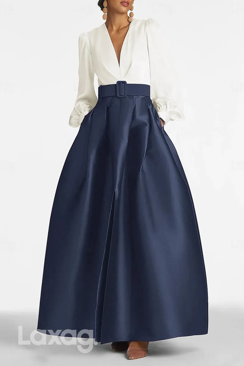 22486 - A-Line V-Neck Empire Belt Long Sleeves Mother of the Bride Dress