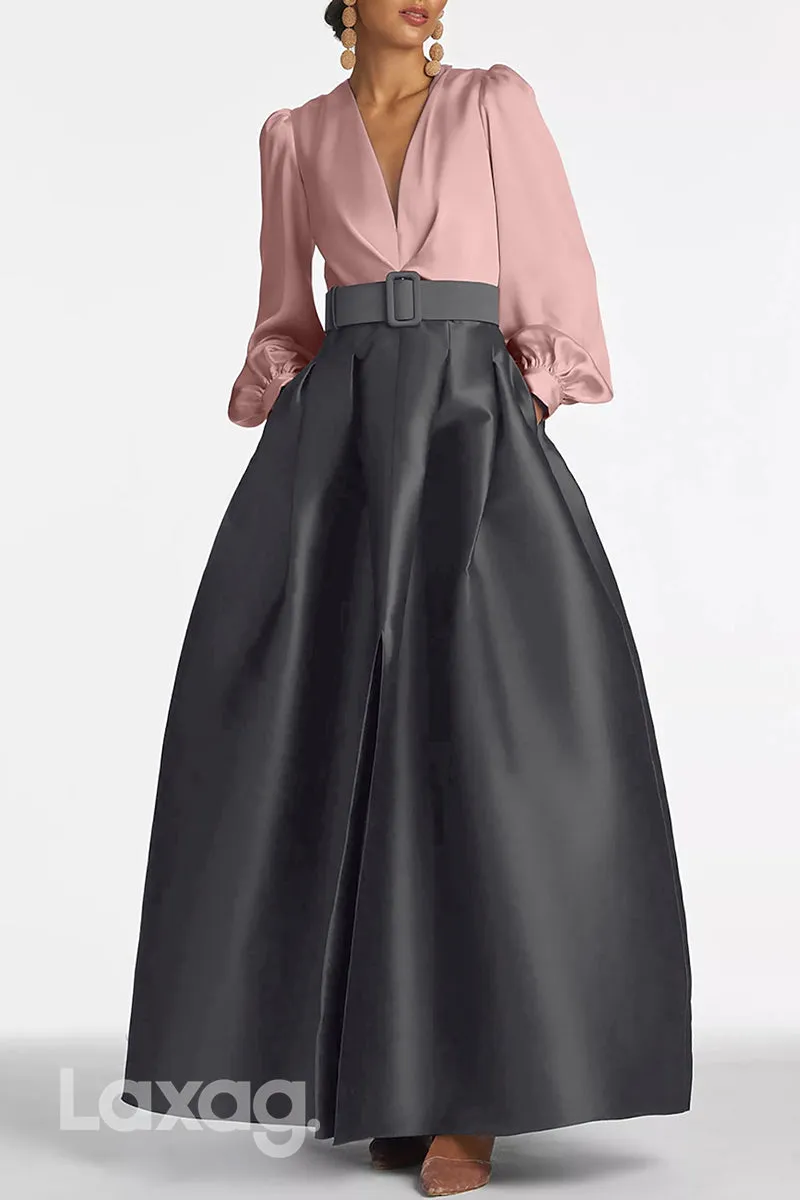 22486 - A-Line V-Neck Empire Belt Long Sleeves Mother of the Bride Dress