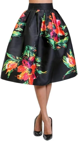 2Chique Boutique Women's Soft Floral Print Midi Pleated Skirt