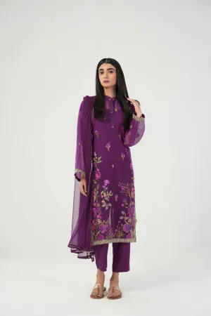 3 Pc Embroidered Poly Slub Outfit