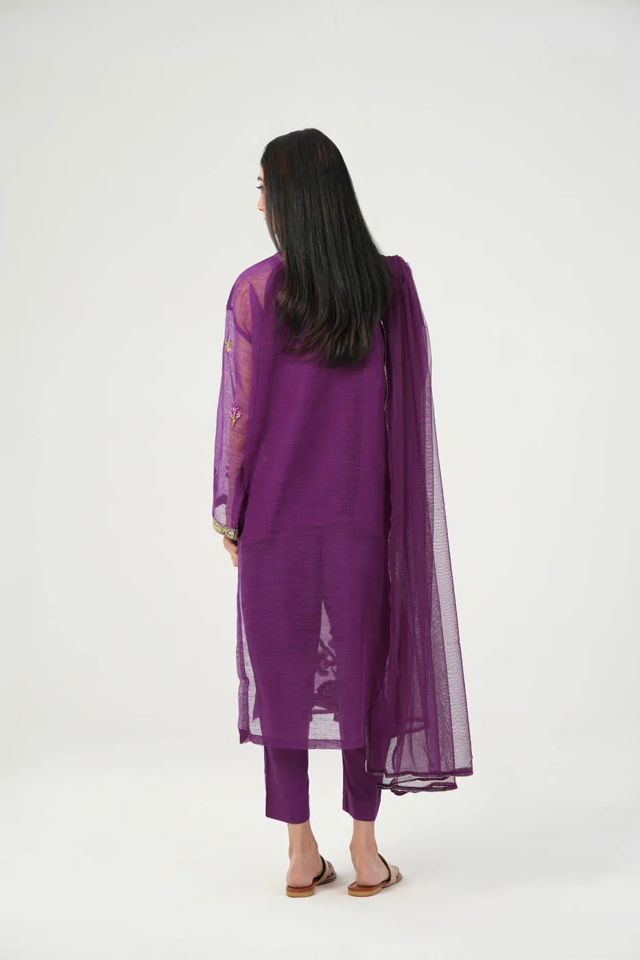 3 Pc Embroidered Poly Slub Outfit