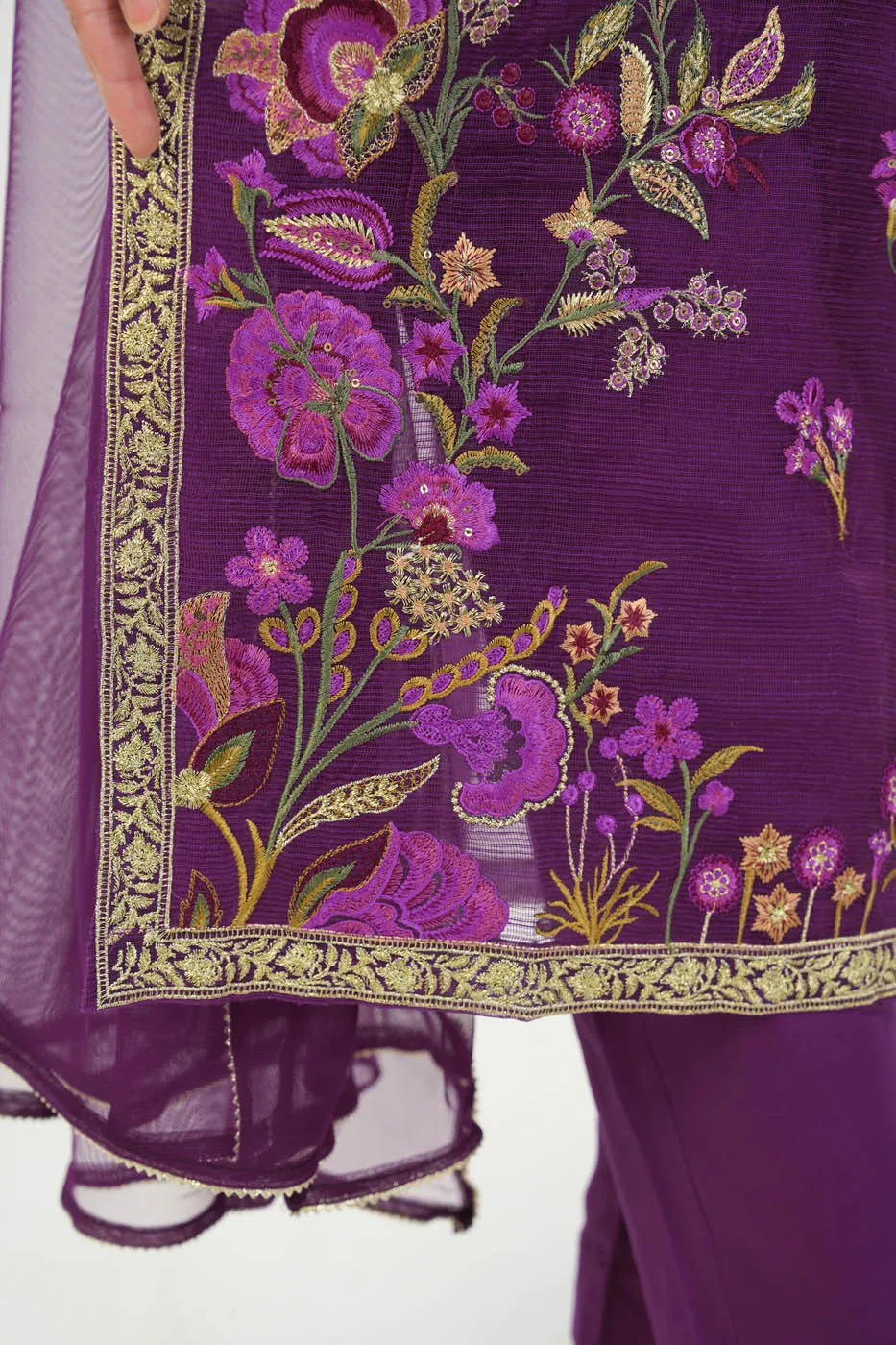 3 Pc Embroidered Poly Slub Outfit