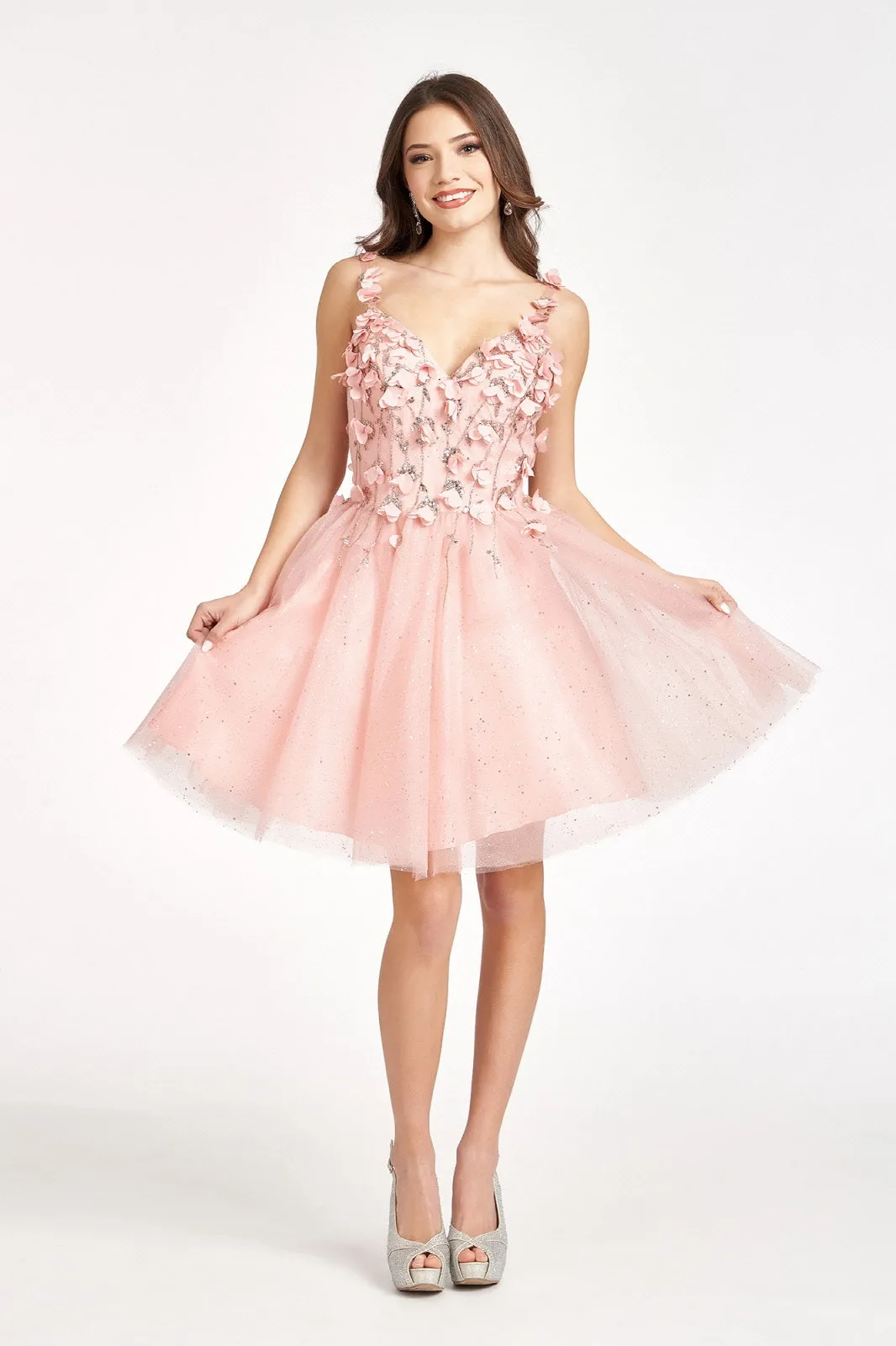 3D Floral Short Sweetheart Dress by Elizabeth K GS1999