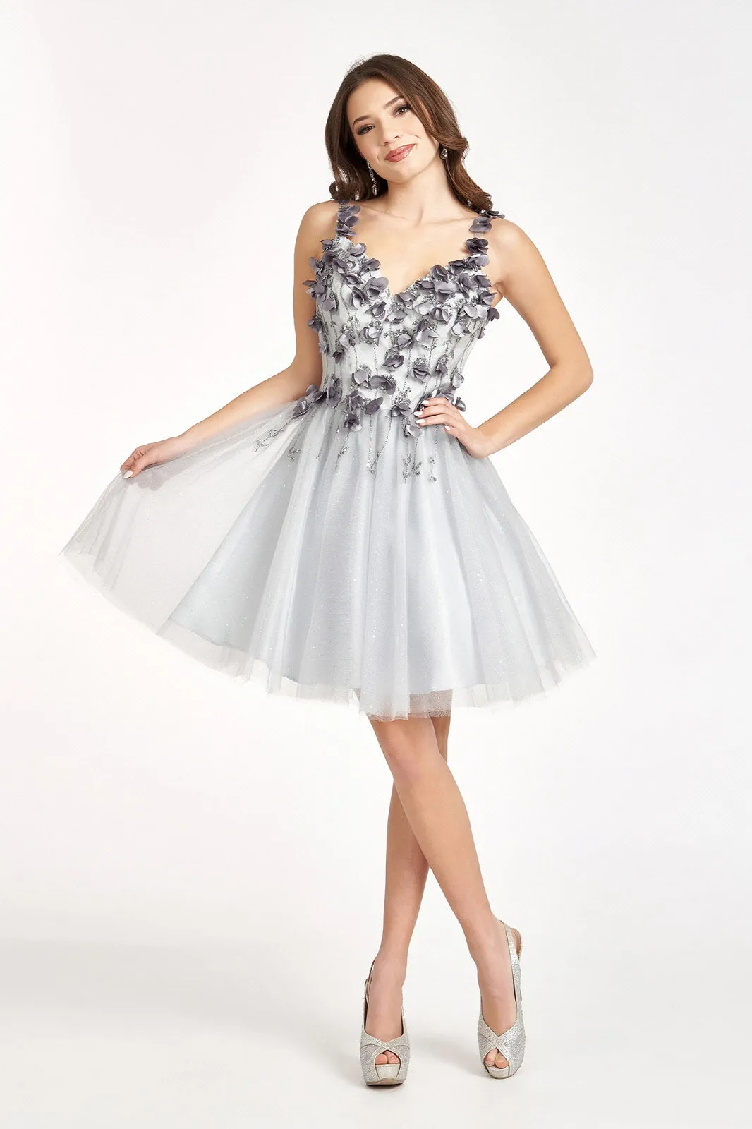 3D Floral Short Sweetheart Dress by Elizabeth K GS1999
