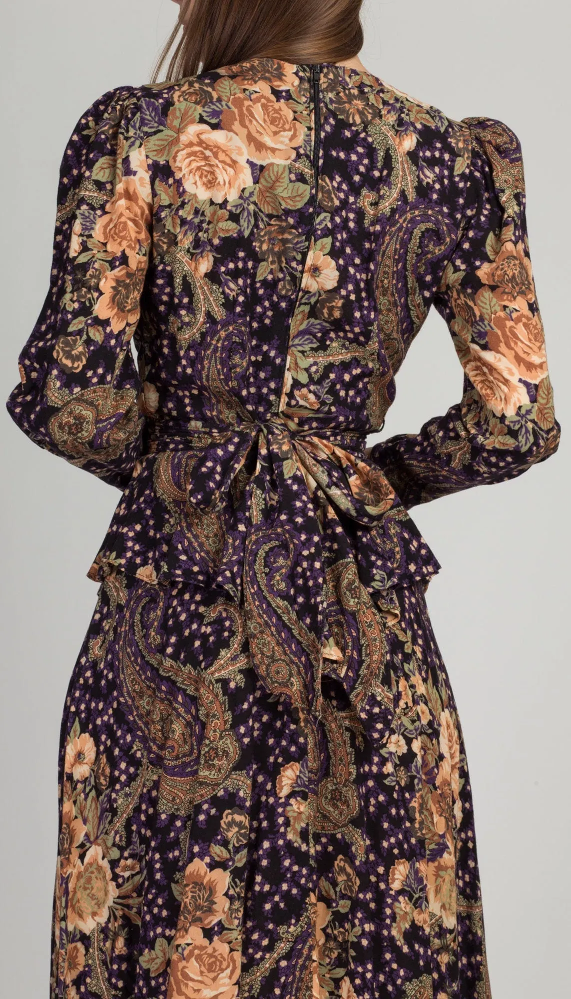 80s Lace Collar Floral Midi Dress - Small
