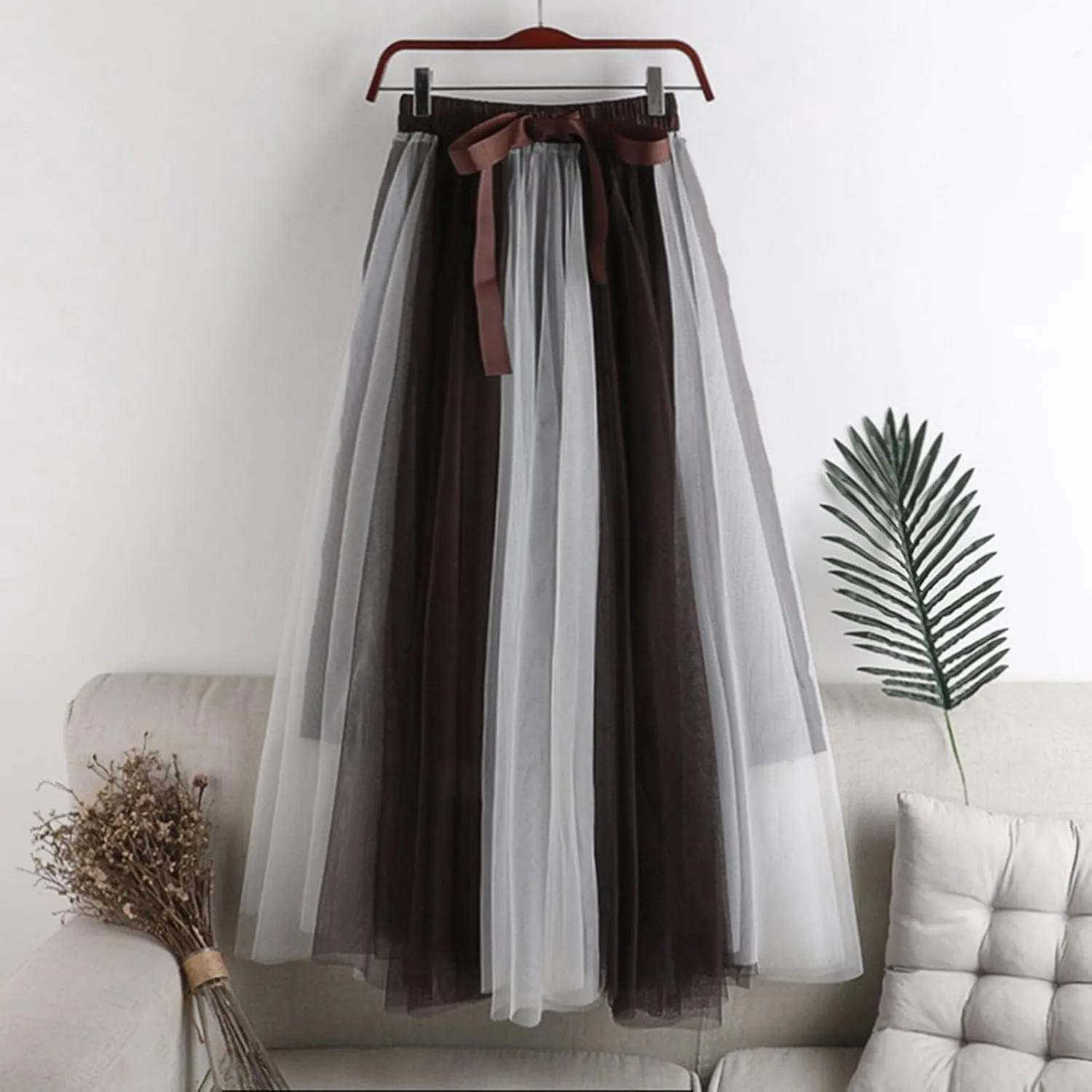 A Line Long Tulle Skirt for Women Maxi Elastic High Waist Bridesmaid Skirts for Wedding Evening Party Prom