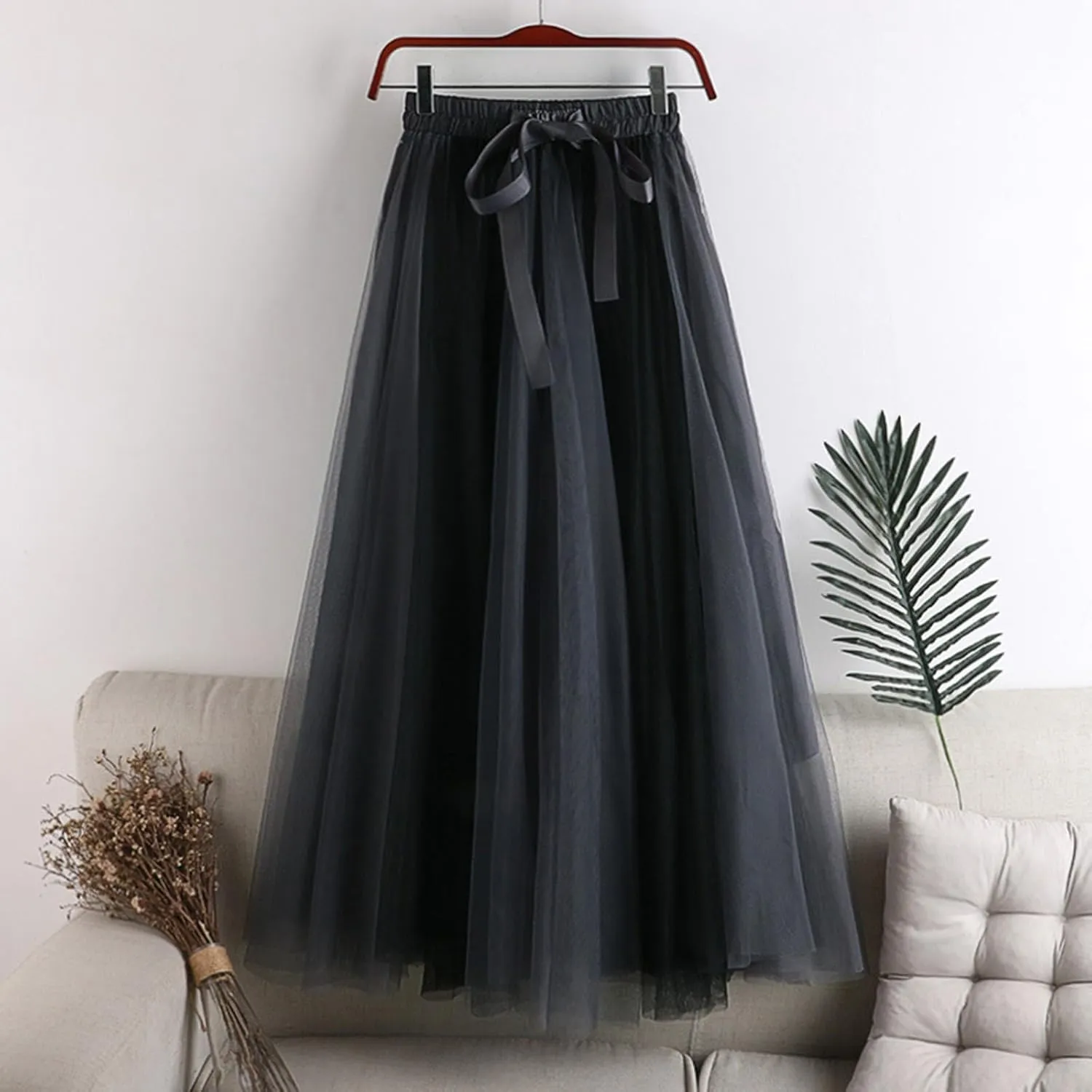 A Line Long Tulle Skirt for Women Maxi Elastic High Waist Bridesmaid Skirts for Wedding Evening Party Prom