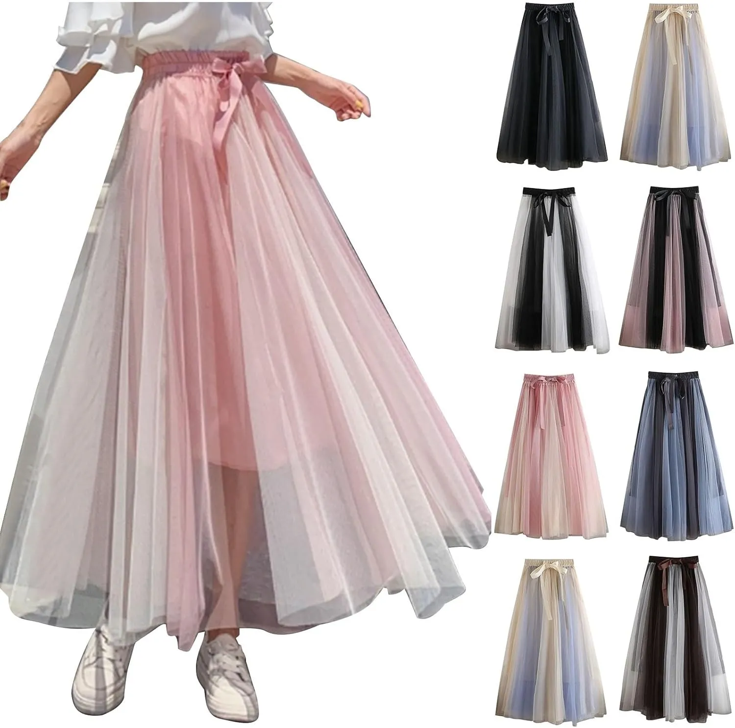 A Line Long Tulle Skirt for Women Maxi Elastic High Waist Bridesmaid Skirts for Wedding Evening Party Prom