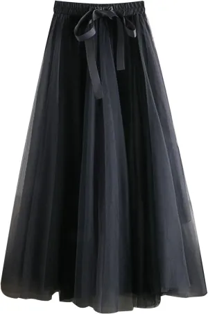 A Line Long Tulle Skirt for Women Maxi Elastic High Waist Bridesmaid Skirts for Wedding Evening Party Prom
