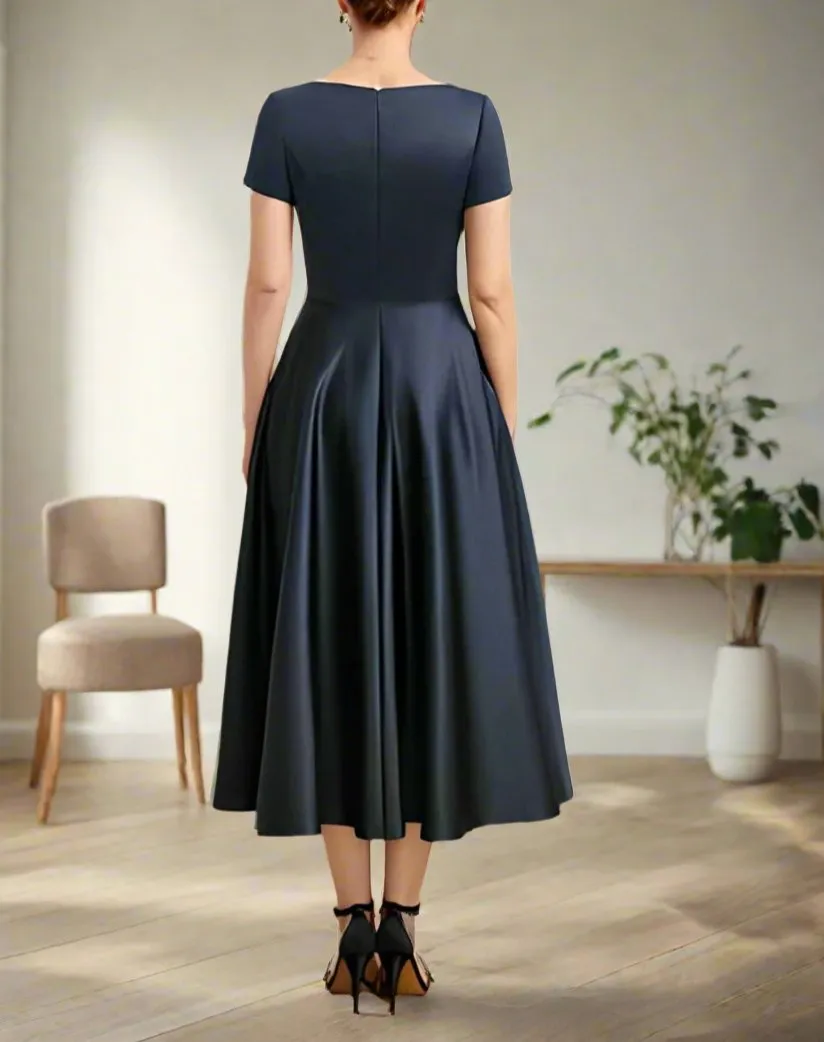 A-Line Satin Short Sleeves V Neck Mother of The Bride Dresses