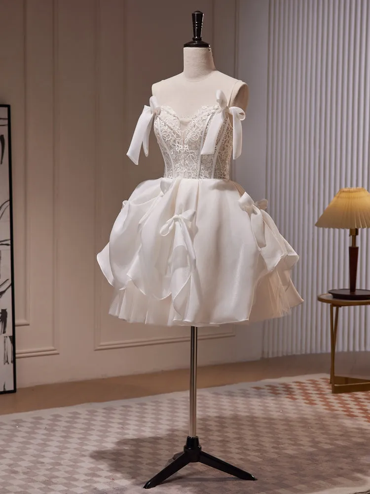 A-line Sweetheart White Homecoming Dress Cute Graduation Dress Short Prom Dress KTS017