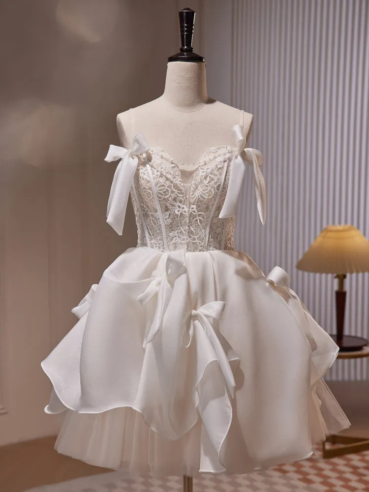 A-line Sweetheart White Homecoming Dress Cute Graduation Dress Short Prom Dress KTS017