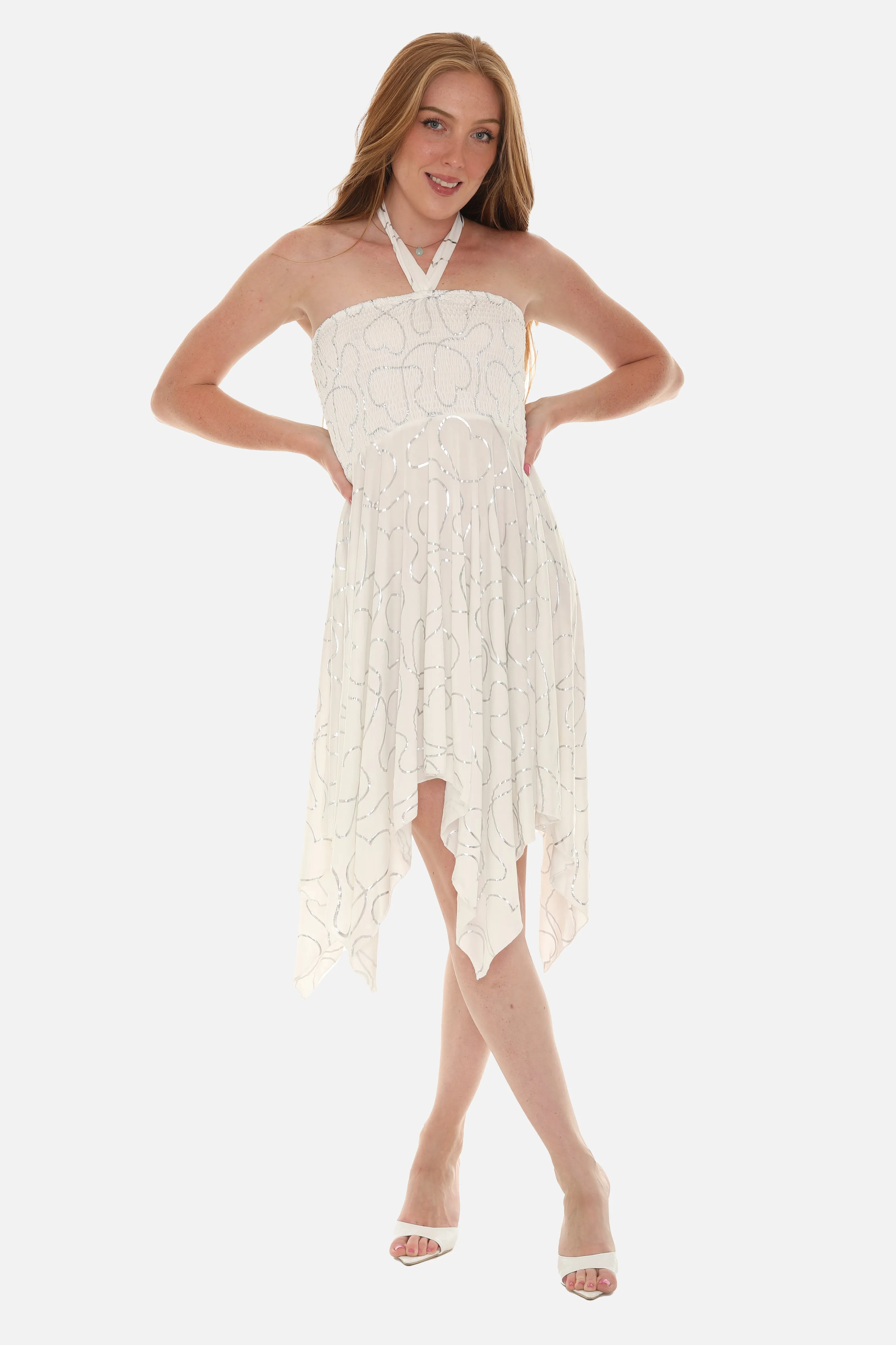 Abstract Heart Pattern Printed Halter Dress