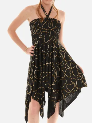 Abstract Heart Pattern Printed Halter Dress