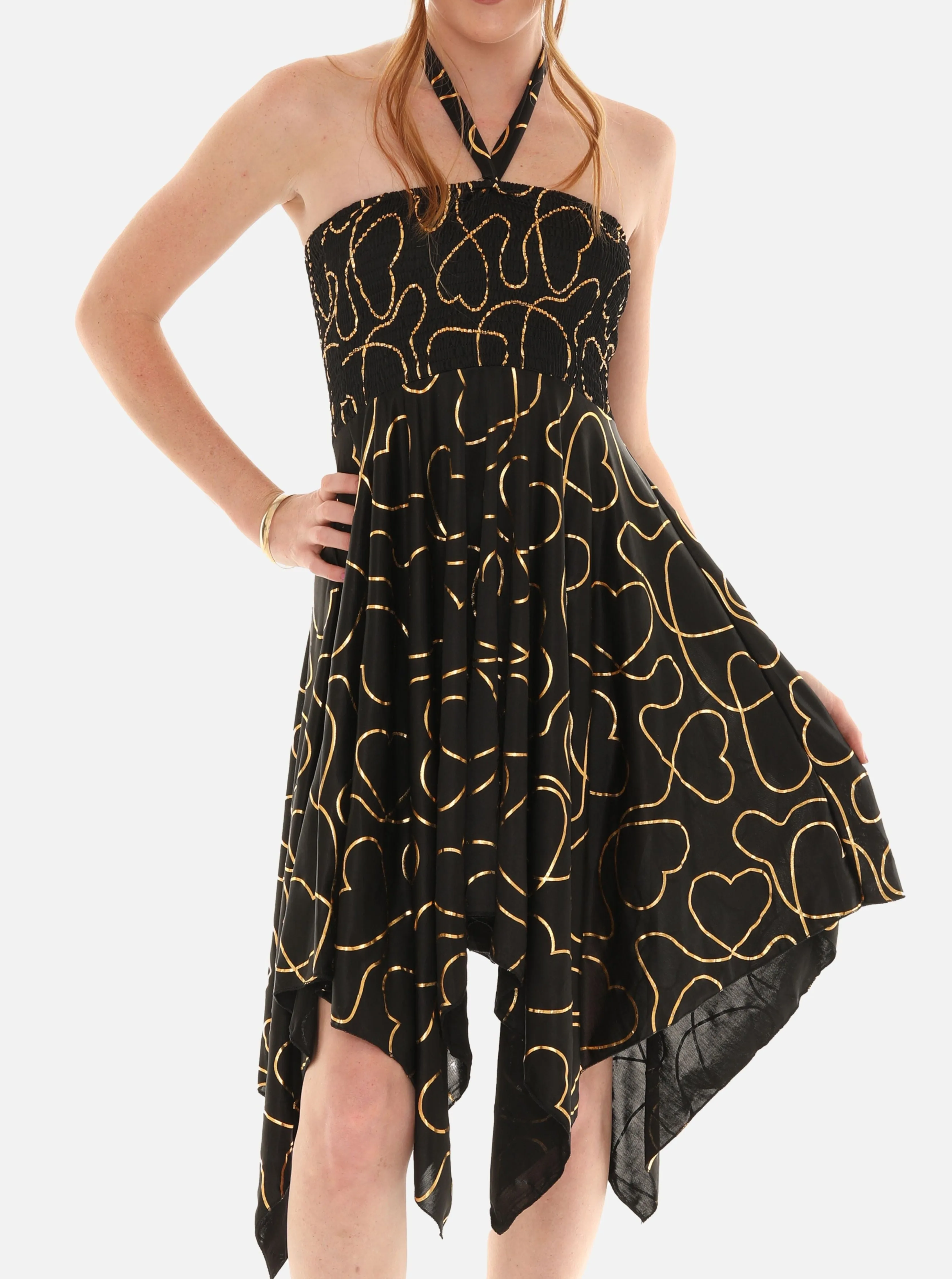 Abstract Heart Pattern Printed Halter Dress