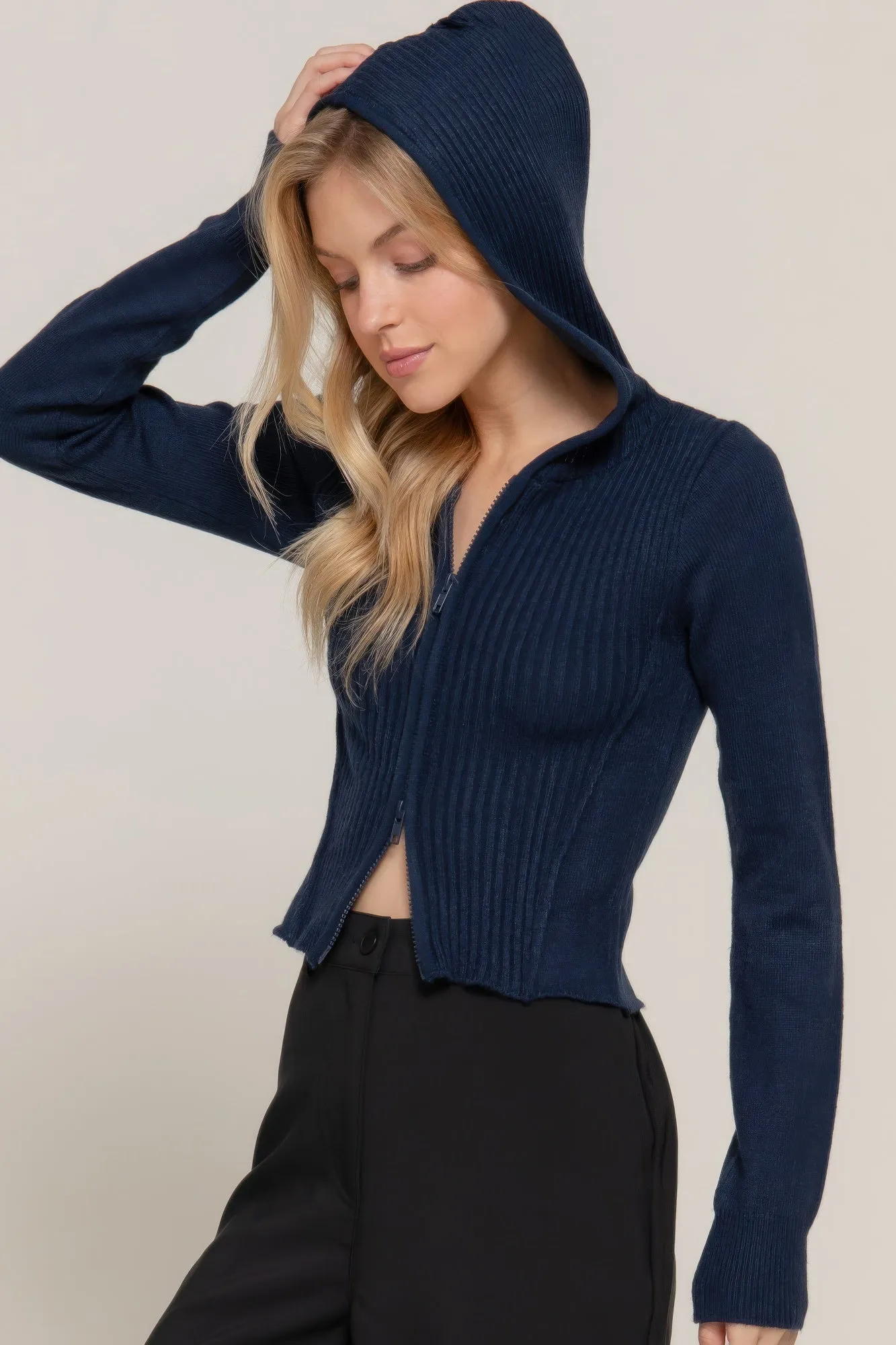 Active USA | 2-Way Zip Closure Sweater Hoodie Cardigan