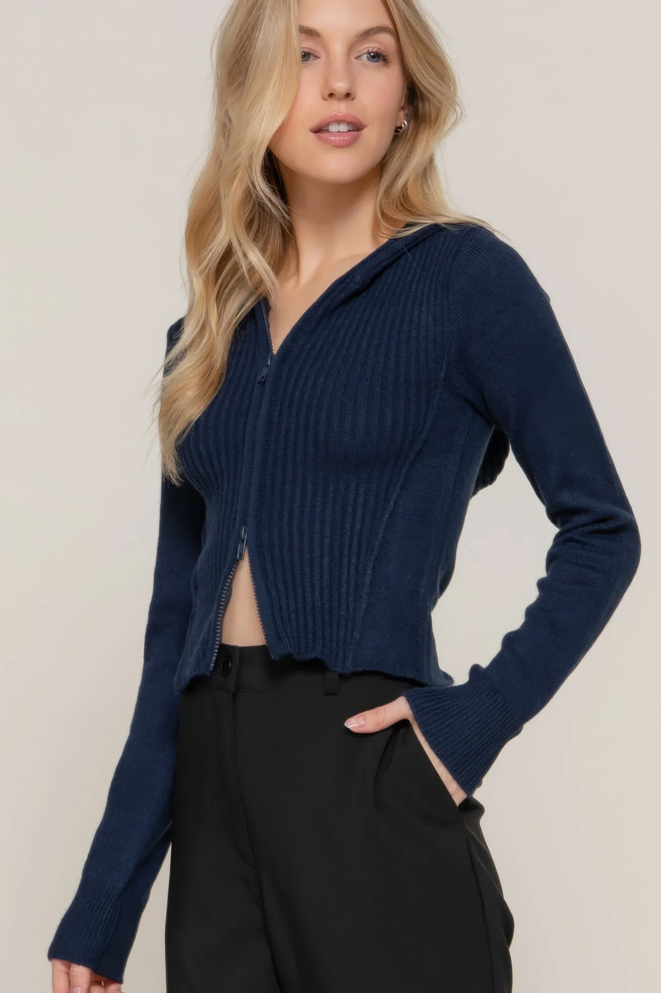 Active USA | 2-Way Zip Closure Sweater Hoodie Cardigan