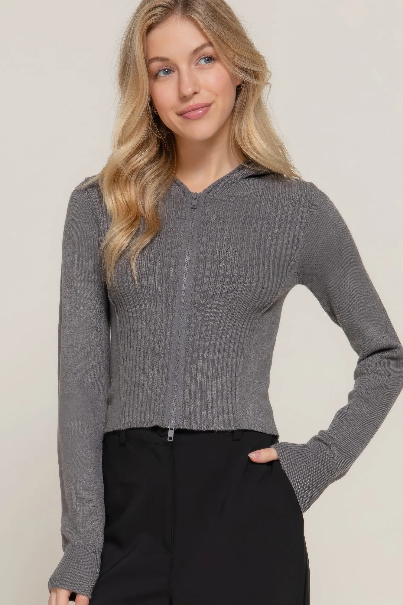 Active USA | 2-Way Zip Closure Sweater Hoodie Cardigan