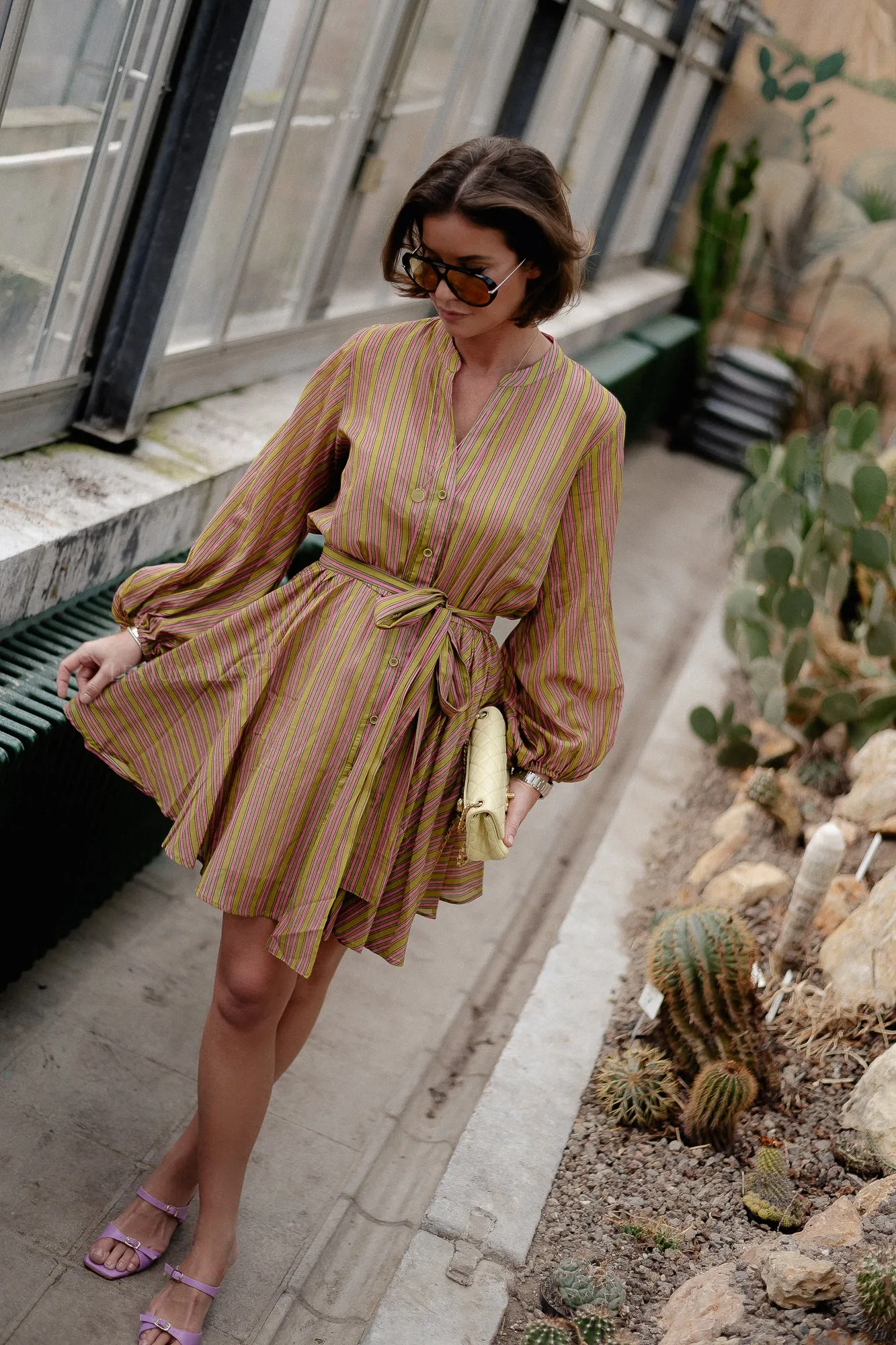 Adaptire short dress pink/green stripes