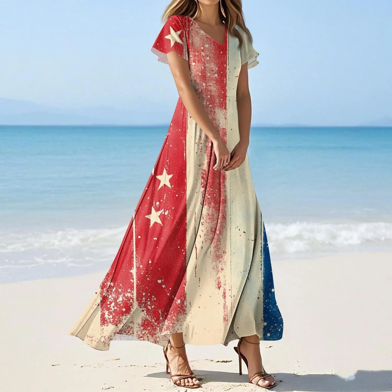 ADHOWBEW 4th of July Dress Women 2025 Holiday Plus Size Graphic USA Sexy Patriotic Independence Day Dresses