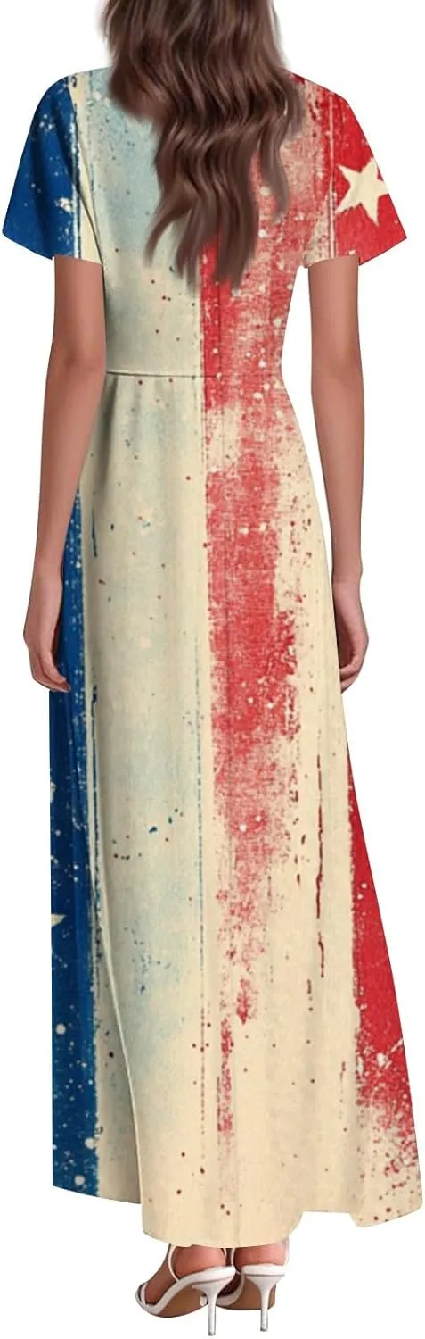 ADHOWBEW 4th of July Dress Women 2025 Holiday Plus Size Graphic USA Sexy Patriotic Independence Day Dresses