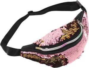 Adjustable Belt Crossbody Purse Girls Glitter Fanny Pack Women's Sports Bag Sequin Pouch for Travel