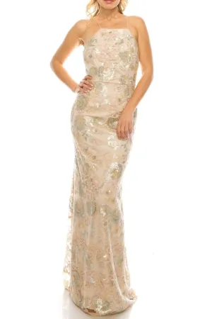 Adrianna Papell - AP1E202991 Floral Sequined Halter Sheath Dress