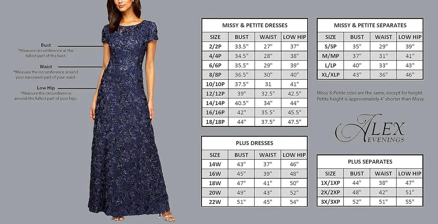 Alex Evenings Women's Long Cowl Back Mother of The Bride Dress, Formal Event, Wedding Guest Gown (Petite and Regular Sizes)