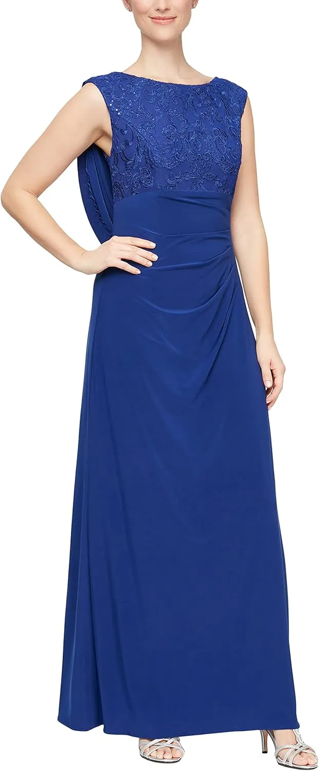 Alex Evenings Women's Long Cowl Back Mother of The Bride Dress, Formal Event, Wedding Guest Gown (Petite and Regular Sizes)