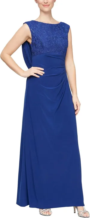 Alex Evenings Women's Long Cowl Back Mother of The Bride Dress, Formal Event, Wedding Guest Gown (Petite and Regular Sizes)
