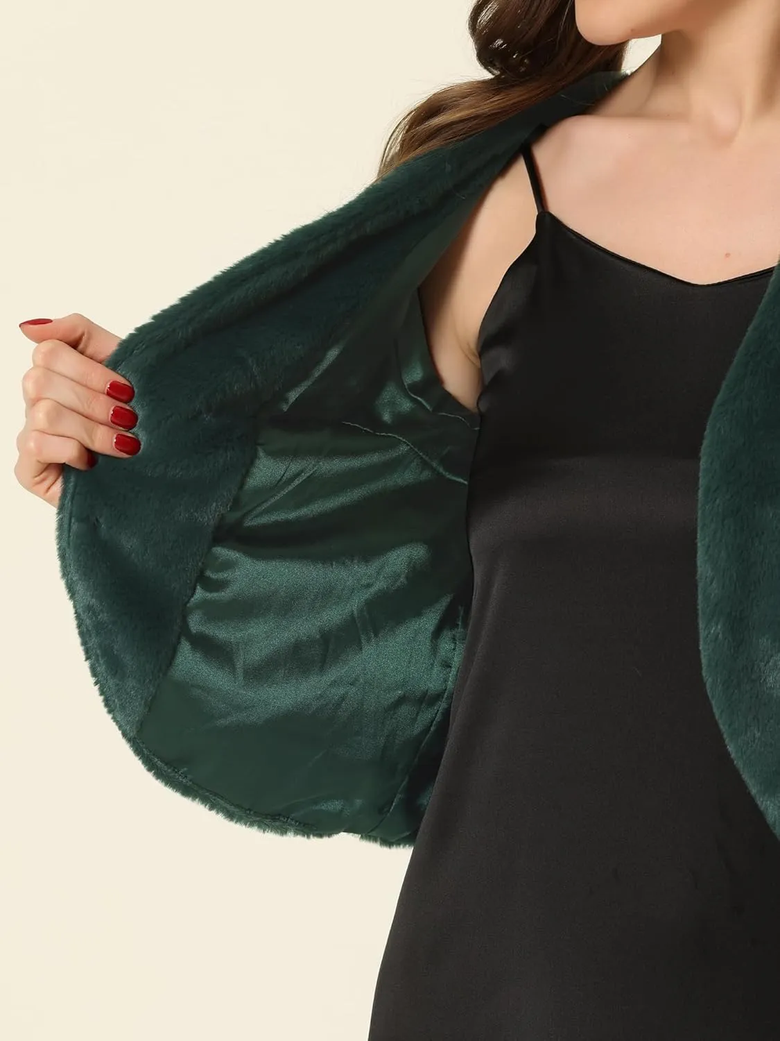 Allegra K Cropped Jacket for Women's Faux Fur with Pockets Long Sleeve Open Front Wedding Bolero Gowns Coat