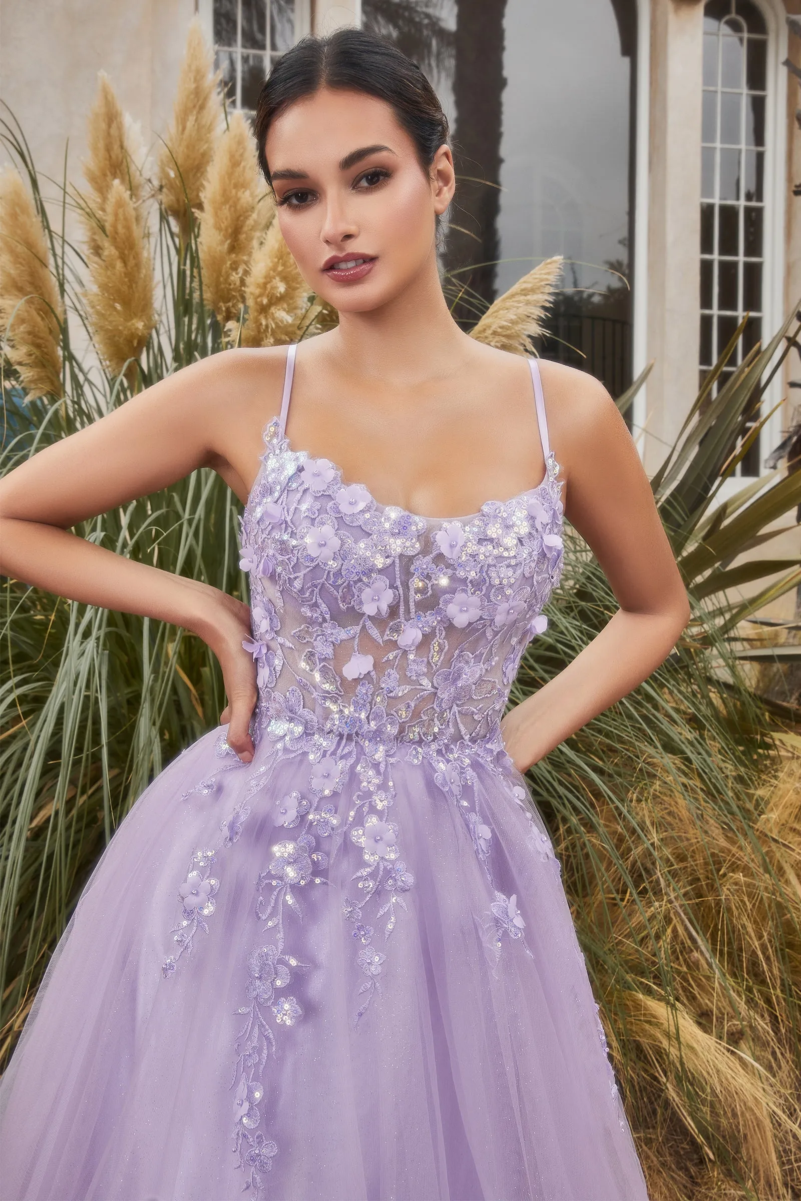 ANDREA & LEO A1142 Floral Scoop Bodice A Line Dress