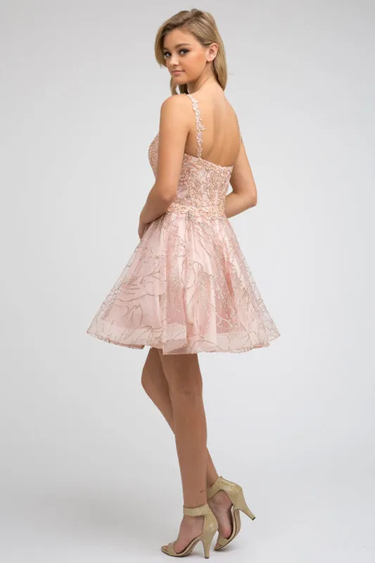 Applique Short Glitter Print Dress by Juliet 838