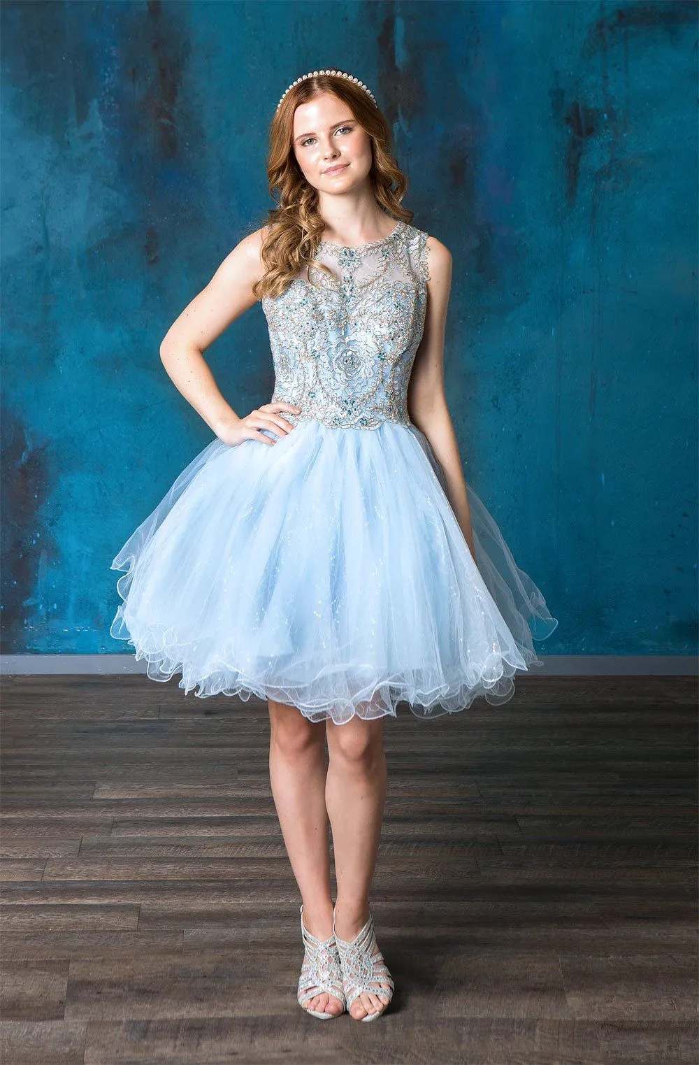 Applique Short Sleeveless Illusion Dress by Calla KY70225
