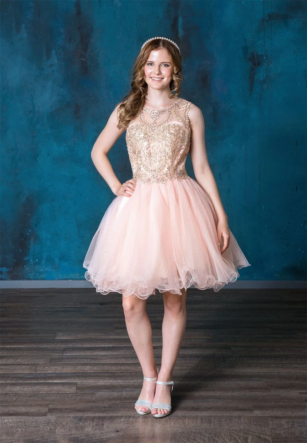Applique Short Sleeveless Illusion Dress by Calla KY70225