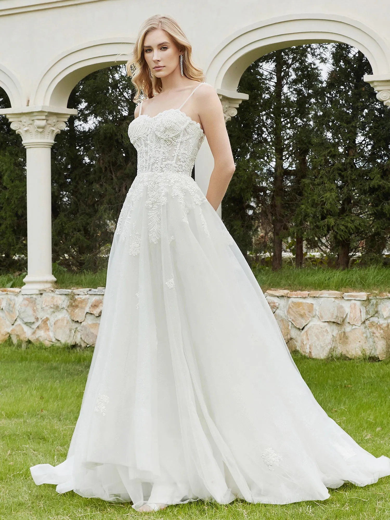 Appliqued Sweep/Brush Train A-line Wedding Dress-Champagne