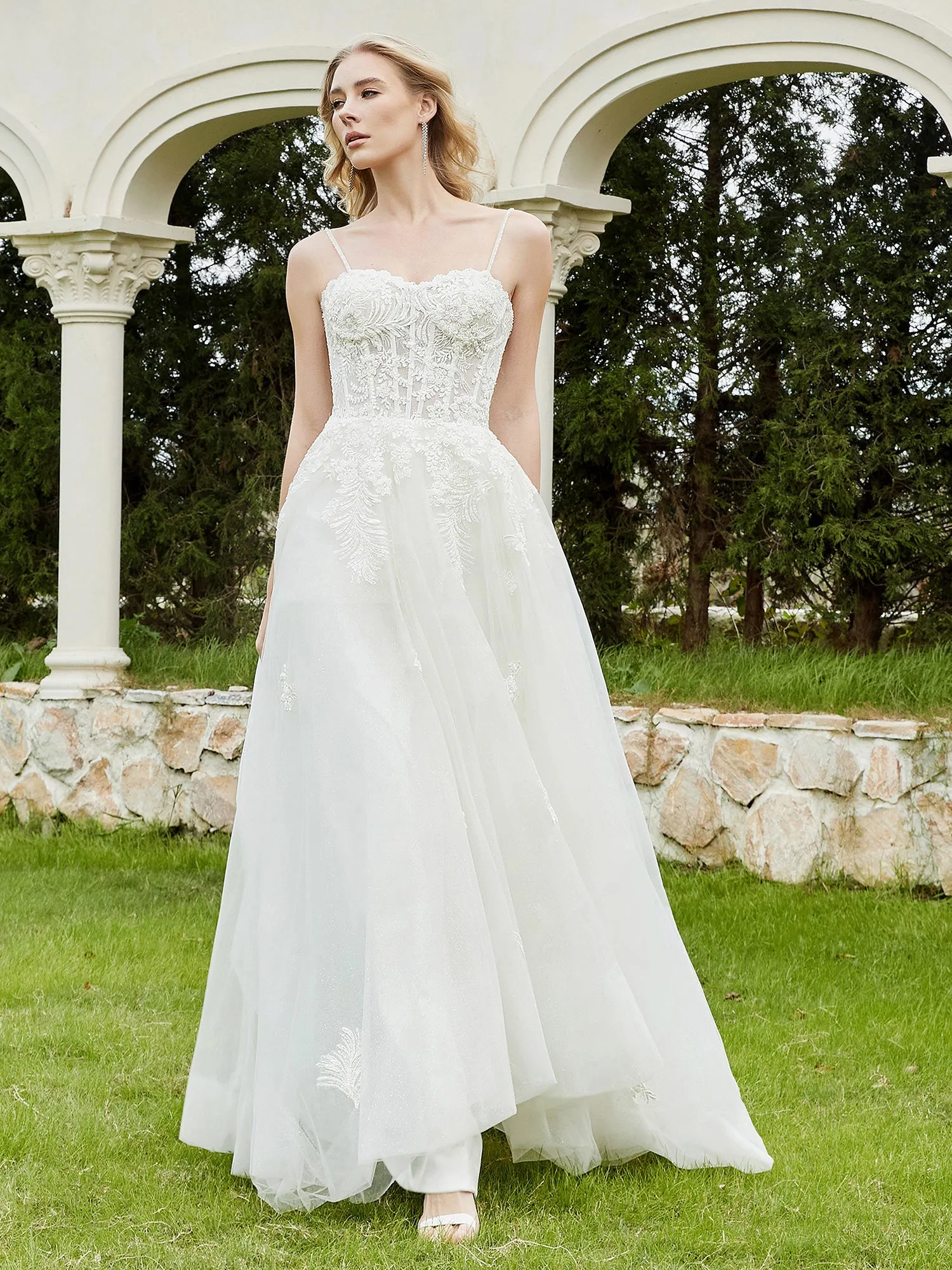Appliqued Sweep/Brush Train A-line Wedding Dress-Champagne