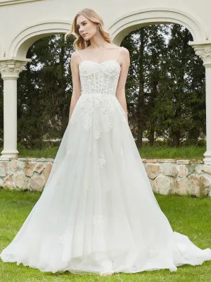Appliqued Sweep/Brush Train A-line Wedding Dress-Champagne