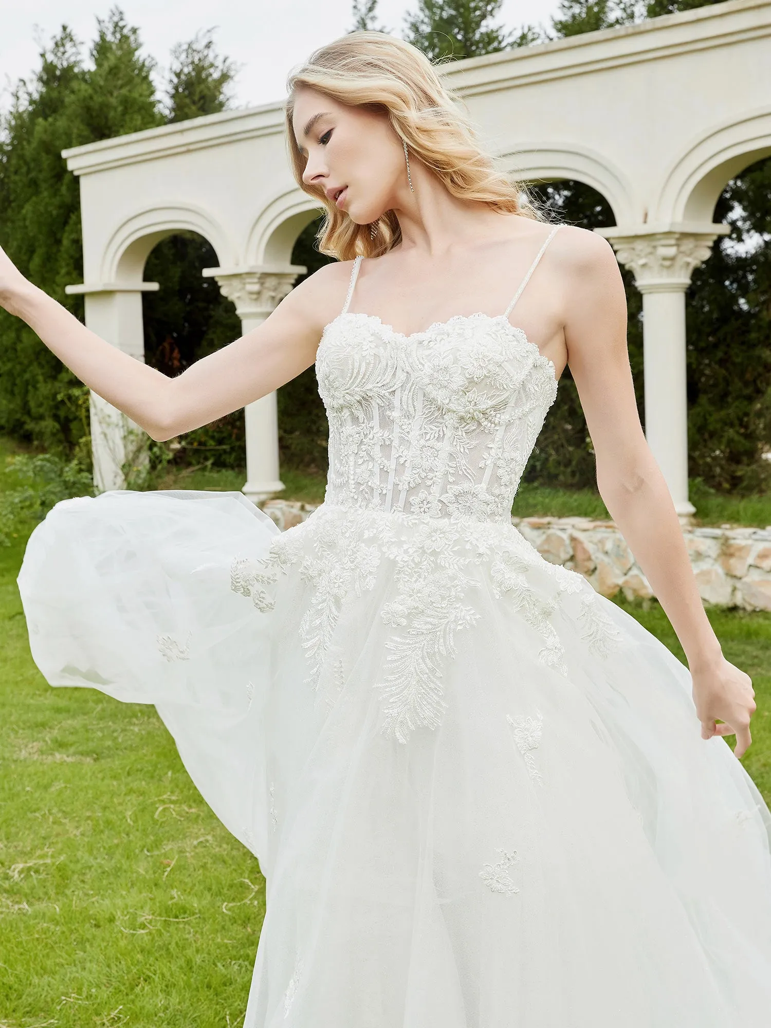 Appliqued Sweep/Brush Train A-line Wedding Dress-Champagne
