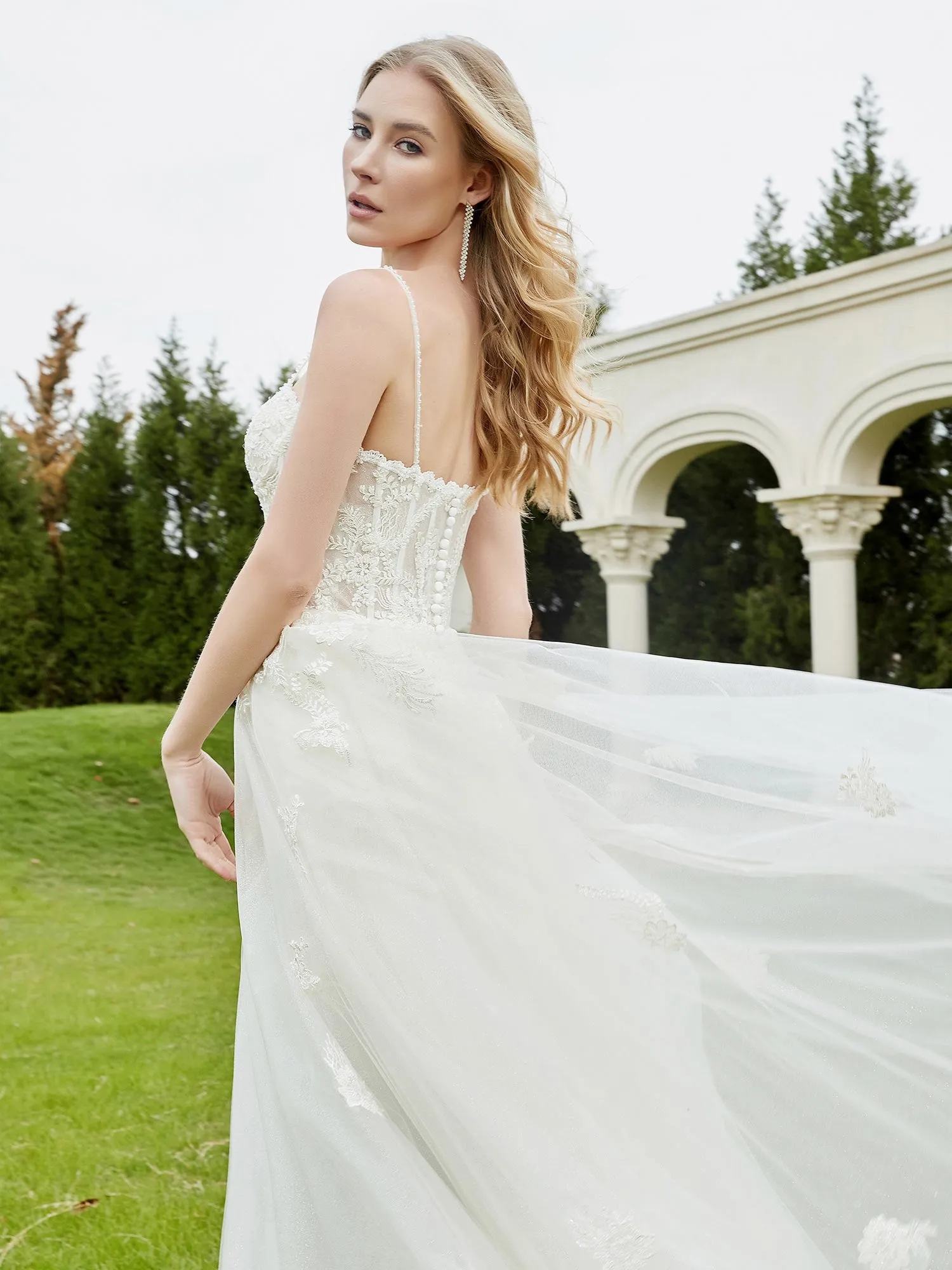 Appliqued Sweep/Brush Train A-line Wedding Dress-Champagne